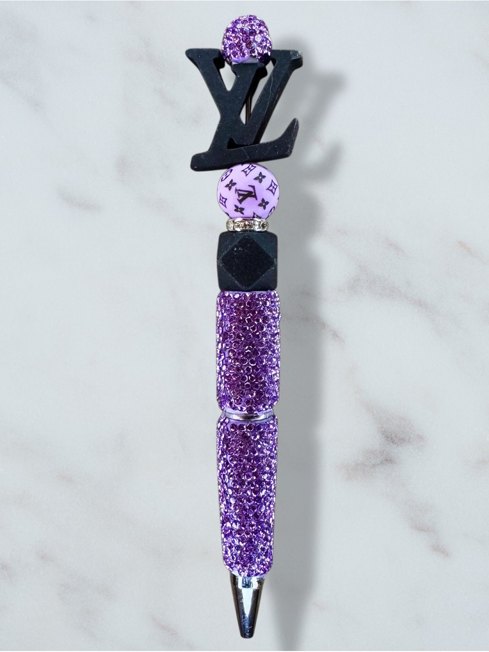 Fashion LV Light Purple & Black Tiara Rhinestone Twist Pen